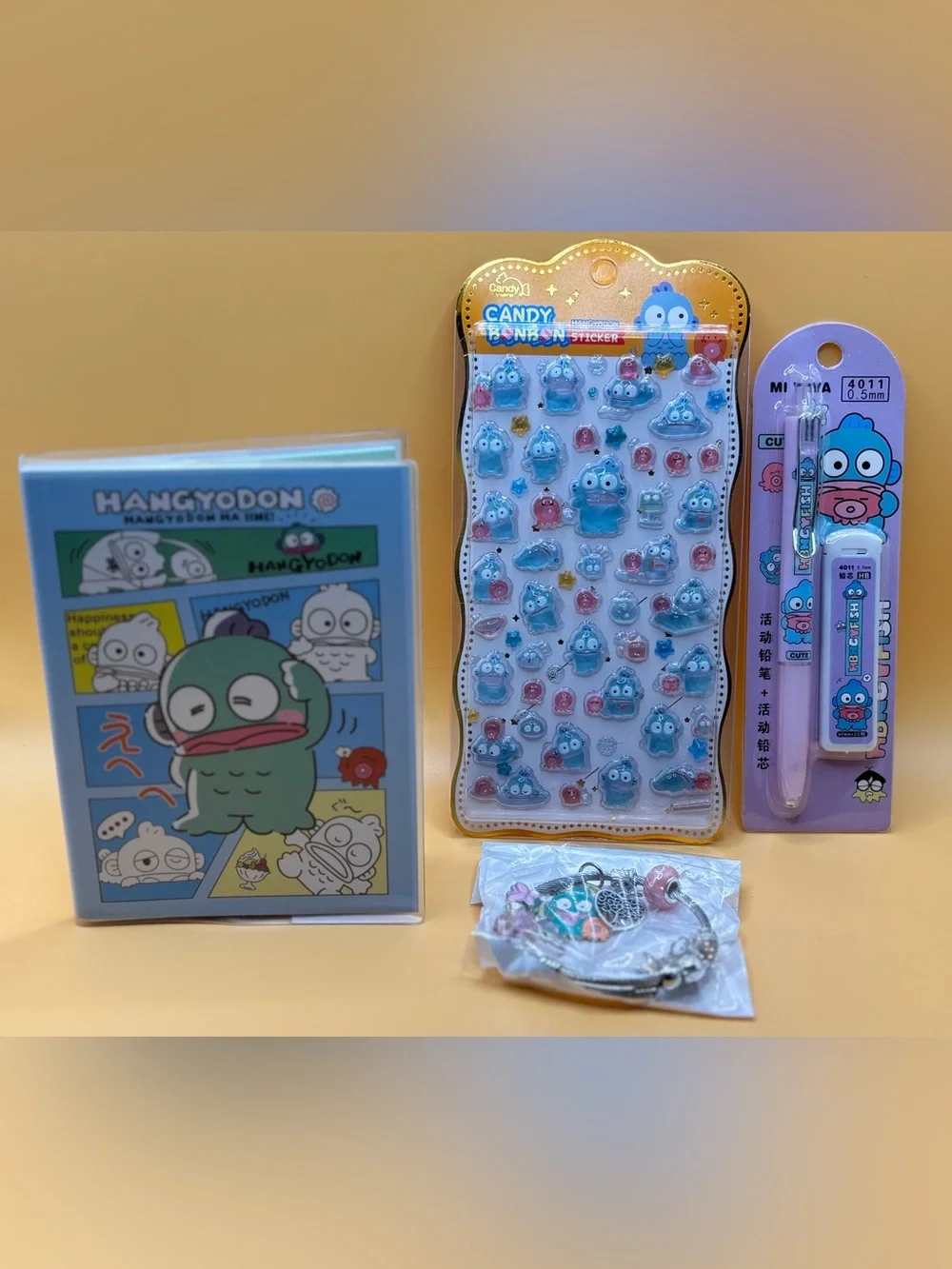 Sanrio Hangyodon Bundle Notebook Mech Pencil 3d Stickers Bracelet coin purse